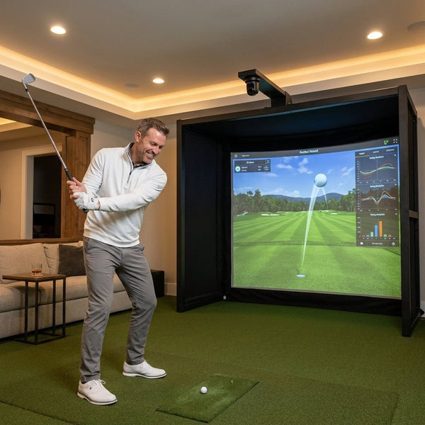 Golf Simulator Built to Bring Courses Home, Ball-Tracking Cameras, HD Projection, Steel Frame Construction