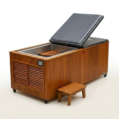 Cold Plunge Tub Built for Daily Recovery, Cedar Cabinet, 304 Stainless Steel Basin, Touchscreen Control
